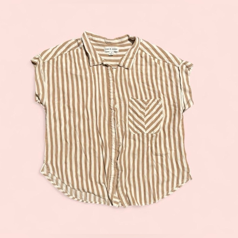 Brown and White Striped Button-Up Shirt